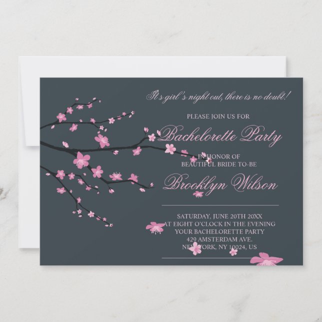 Dark Cherry Blossom Bachelorette Party Invitations (Front)