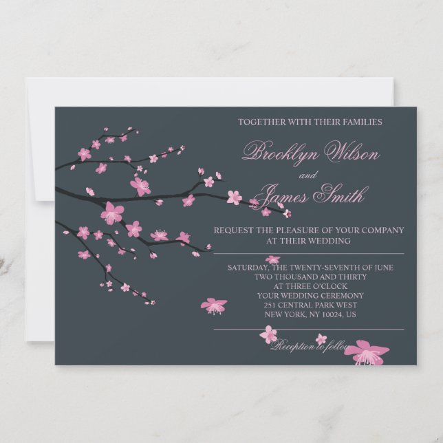 Dark Cherry Blossom Wedding Invitations (Front)