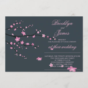 Dark Cherry Blossom Wedding Invites