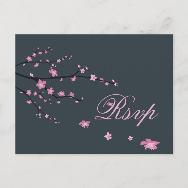 Dark Cherry Blossom Wedding RSVP Postcards (Front)
