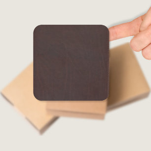 Dark Chestnut Brown Faux Leather Square Sticker