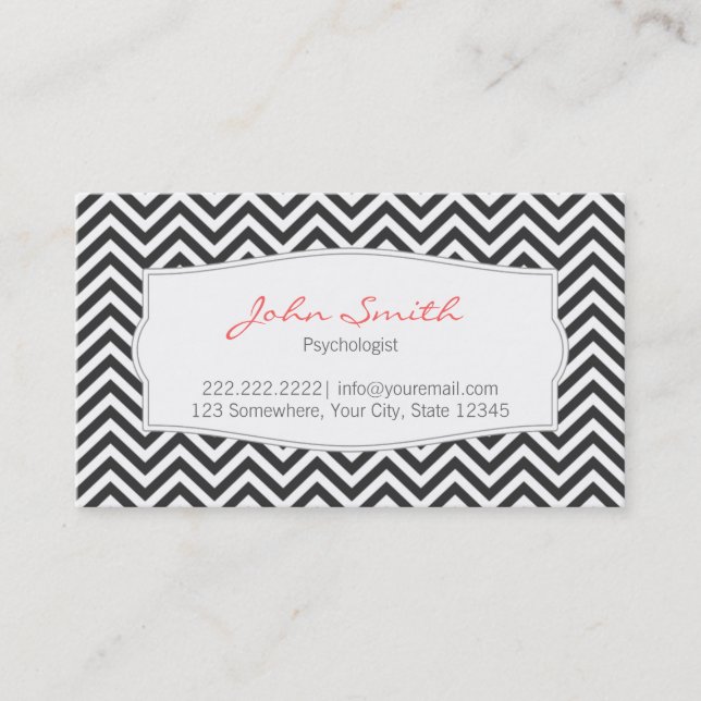 Dark Chevron Stripes Psychologist Business Card (Front)