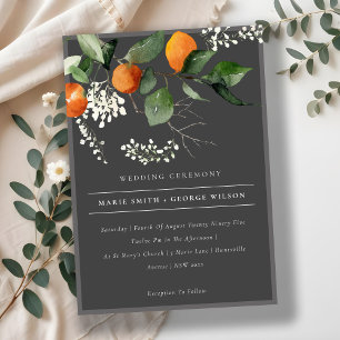 Dark Chic Orange Blossom Botanical Wedding Invite
