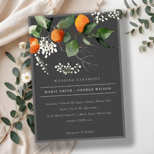 Dark Chic Orange Blossom Botanical Wedding Invite (Creator Uploaded)