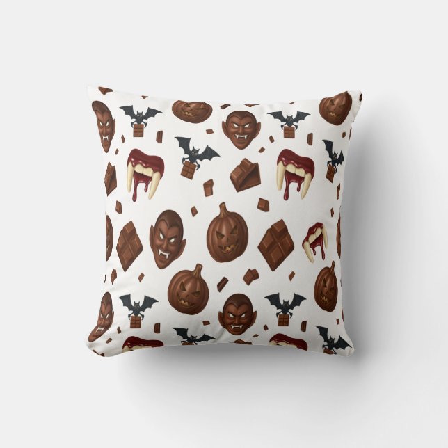 Dark Chocolate And Dracula Fangs Spooky Sweet  Cushion (Front)