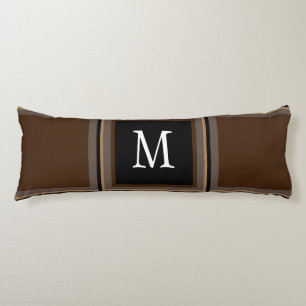 Dark Chocolate Brown Custom Single Initial Striped Body Cushion