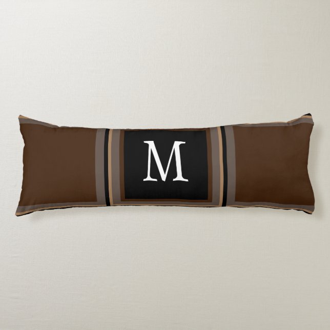 Dark Chocolate Brown Custom Single Initial Striped Body Cushion (Front)