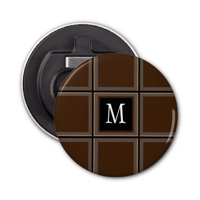 Dark Chocolate Brown Custom Single Initial Striped Bottle Opener (Front)