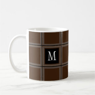 Dark Chocolate Brown Custom Single Initial Striped Coffee Mug