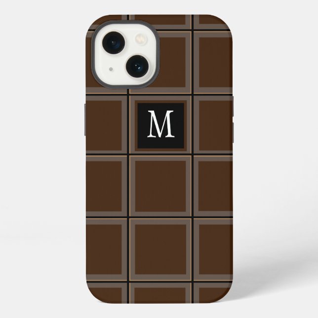 Dark Chocolate Brown Custom Single Initial Striped iPhone Case (Back)