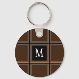Dark Chocolate Brown Custom Single Initial Striped Key Ring
