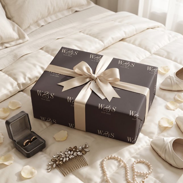 Dark Chocolate Brown initial wedding couples Wrapping Paper (Creator Uploaded)