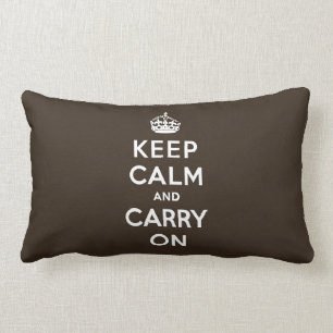 Dark Chocolate Brown Keep Calm and Carry On Lumbar Cushion