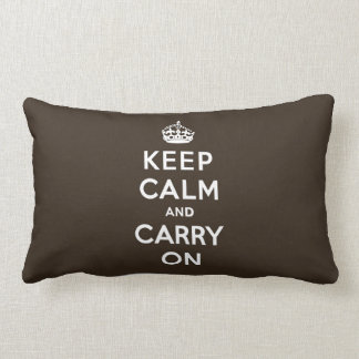 Dark Chocolate Brown Keep Calm and Carry On Lumbar Cushion