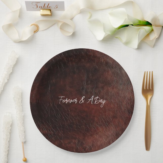 Dark Chocolate Brown Western Faux Leather Paper Plate (Wedding)