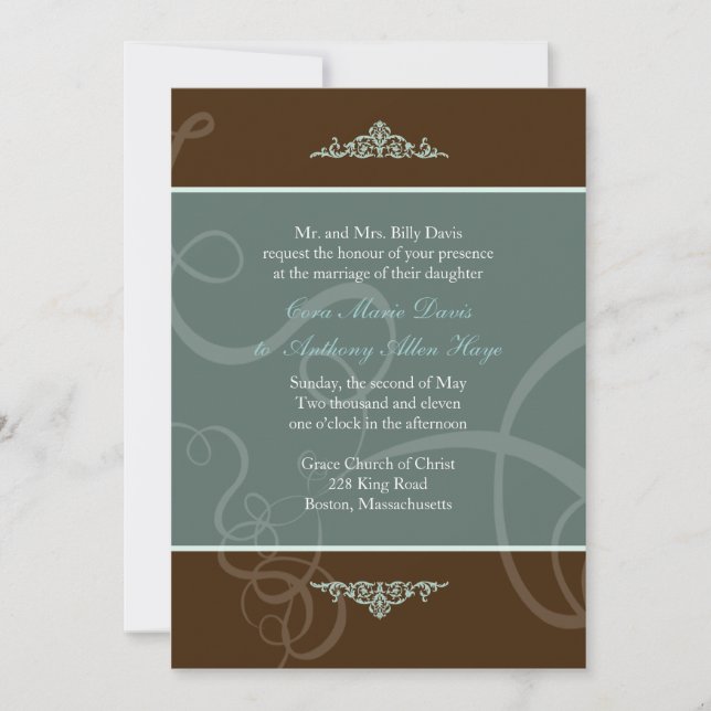 Dark Chocolate Classic  Wedding Invitation (Front)