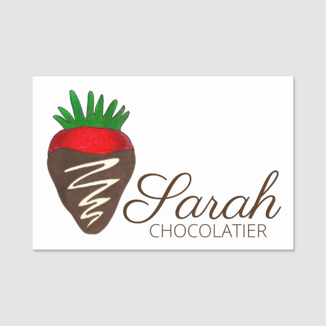 Dark Chocolate Covered Strawberry Chocolatier Name Tag (Front)