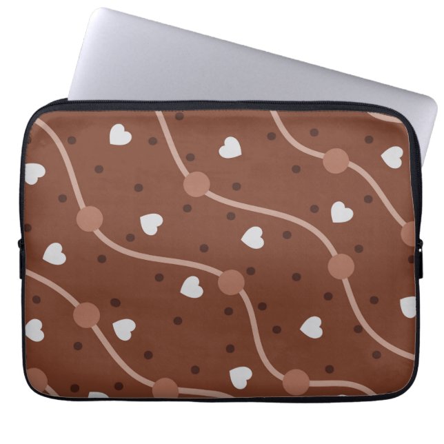 Dark Chocolate Heart Speckled Pattern Laptop Sleeve (Front)