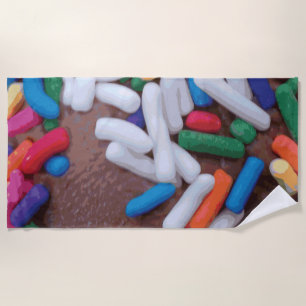 Dark Chocolate Ice Cream with Rainbow Sprinkles Beach Towel