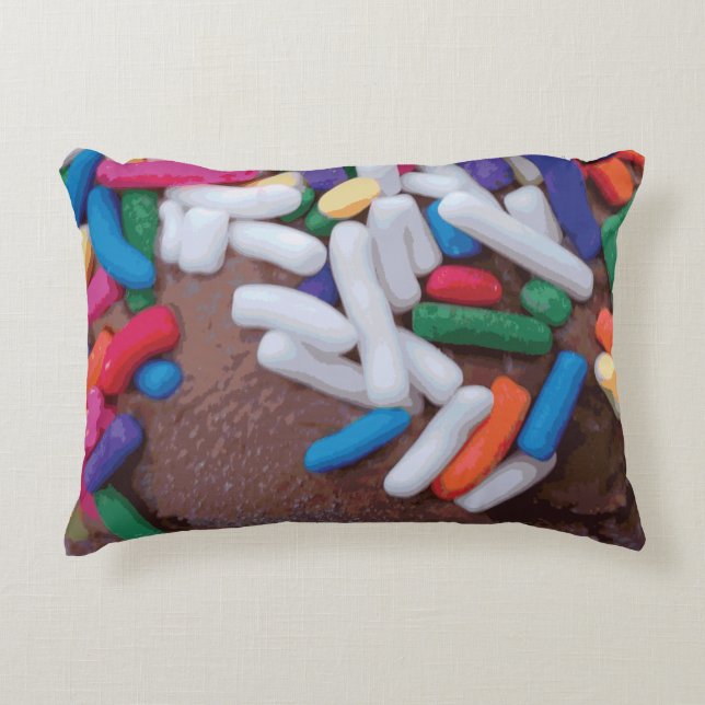 Dark Chocolate Ice Cream with Rainbow Sprinkles Decorative Cushion (Front)
