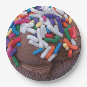 Dark Chocolate Ice Cream with Rainbow Sprinkles Paper Plate