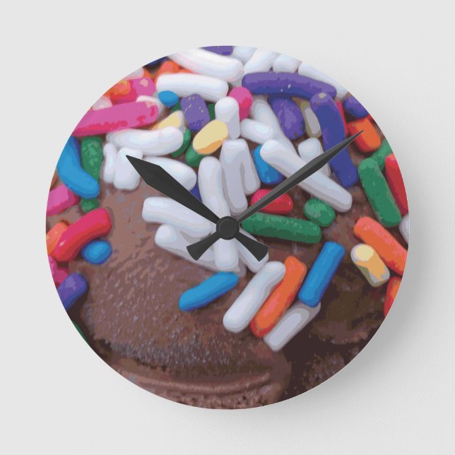 Dark Chocolate Ice Cream with Rainbow Sprinkles Round Clock (Front)