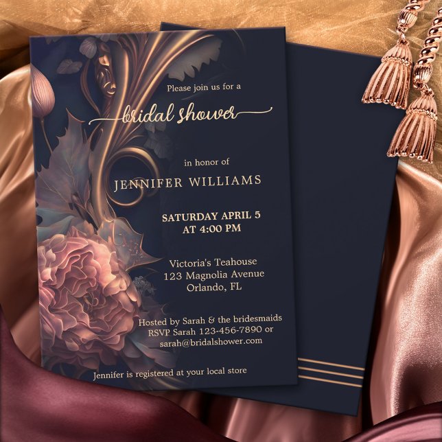 Dark Chocolate Rose Gold Bridal Shower Invitation (Creator Uploaded)