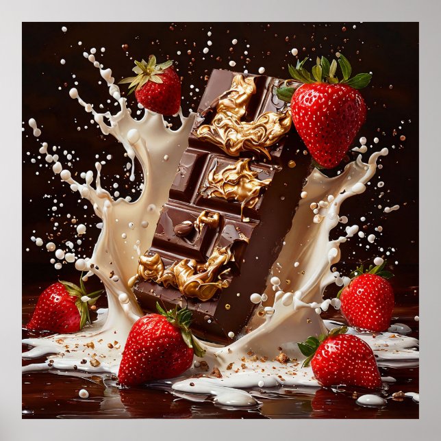 🍓 Dark Chocolate Strawberry Kitchen Wall Gift  Poster (Front)
