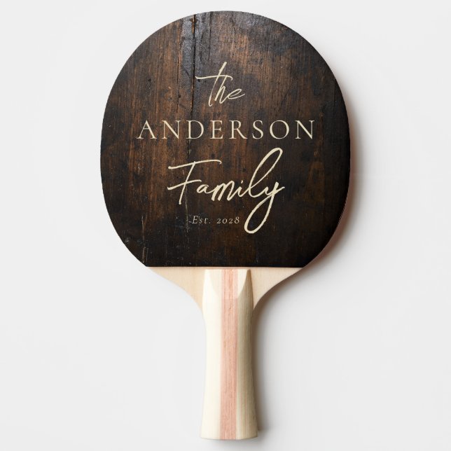 Dark Chopping Block Hand Written Family Name Ping Pong Paddle (Front)