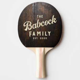 Dark Chopping Block Retro Family Name & Year Ping Pong Paddle