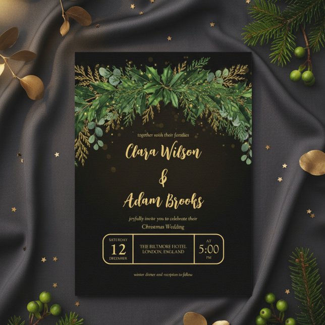 Dark Christmas Greenery Arch Wedding Invitation (Dark Christmas Greenery Arch Wedding Invitation)