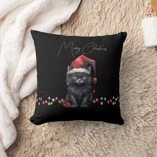 Dark Christmas Kitten Red and Plaid Cushion (Creator Uploaded)