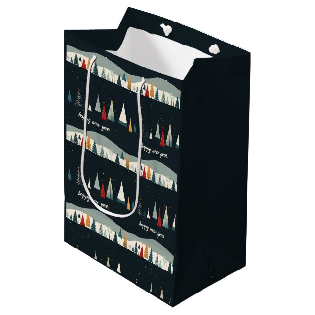 Dark Christmas Tree Pattern Wrapping Paper Medium Gift Bag (Front Angled)