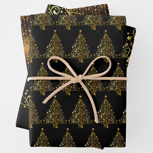 Dark Christmas Yule Solstice Gold and Black 3 Wrapping Paper Sheet (Creator Uploaded)