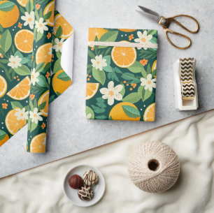 Dark Citrus Grove Floral Gift Wrapping Paper