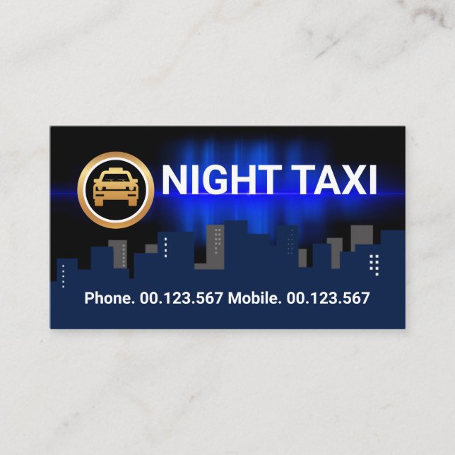 Dark City Silhouette Night Shift Taxi Service Business Card (Front)