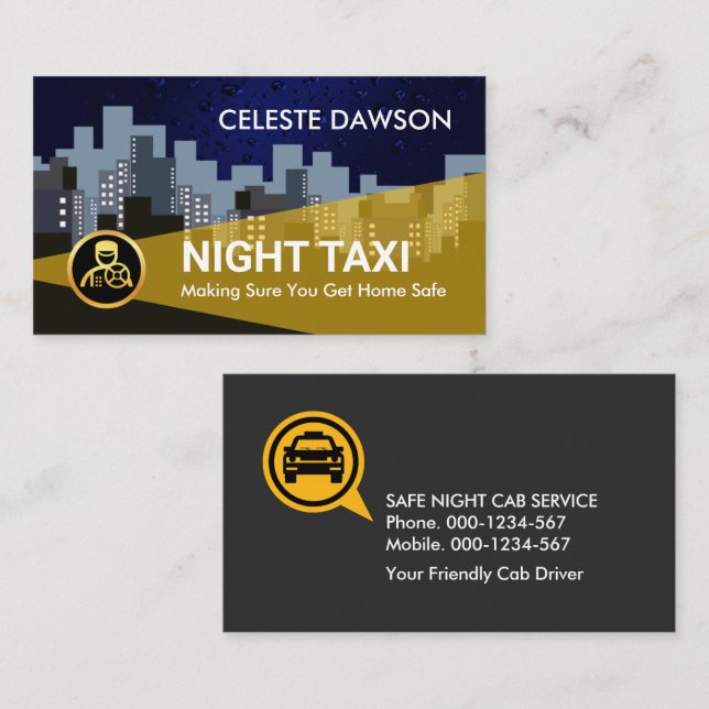Dark City Silhouette Night Taxi Business Card (Front/Back)