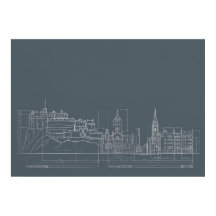 Dark City Skyline Blueprint Poster