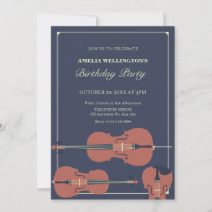Dark classy violin cello classical birthday invitation