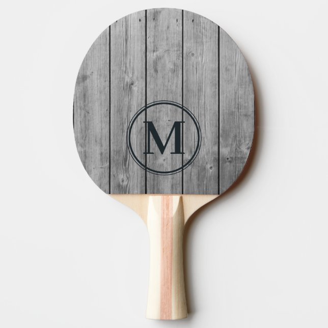 Dark Clean Gray Wood Monogram Ping Pong Paddle (Back)