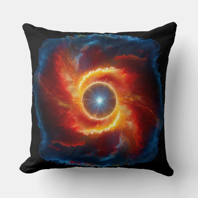 Dark Clouds And Flames Surround A Spinning Orb Cushion (Front)