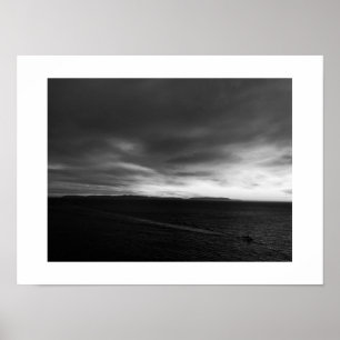 Dark Clouds Boat Black and White Photography Poster