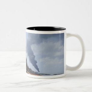 Dark clouds of smoke and fire emerge 3 Two-Tone coffee mug