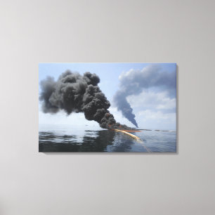 Dark clouds of smoke and fire emerge canvas print
