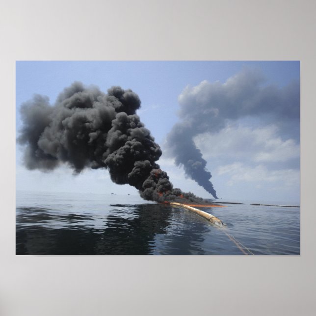 Dark clouds of smoke and fire emerge poster (Front)