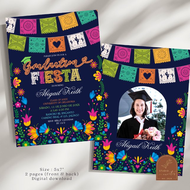 Dark Colorful Talavera Mexican Graduation Fiesta I Invitation (Creator Uploaded)
