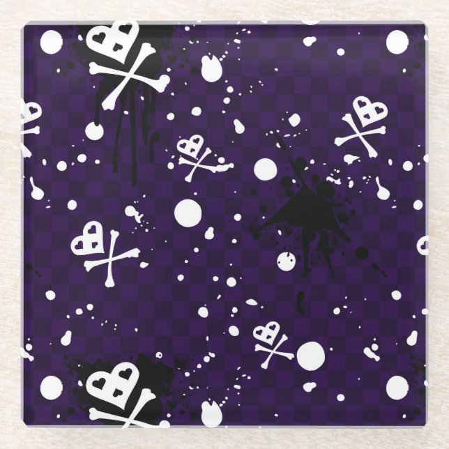 Dark Colour Emo Pattern With Paint Glass Coaster (Front)