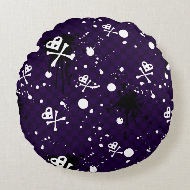 Dark Colour Emo Pattern With Paint Round Cushion (Front)