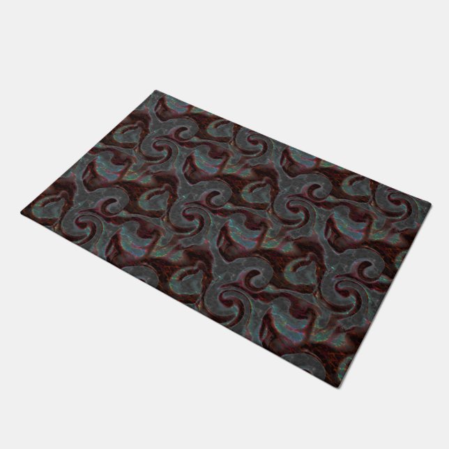 Dark coloured carved spiral parts and glow strokes doormat (Angled)