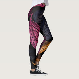 dark coloured leaves on black ground leggings
